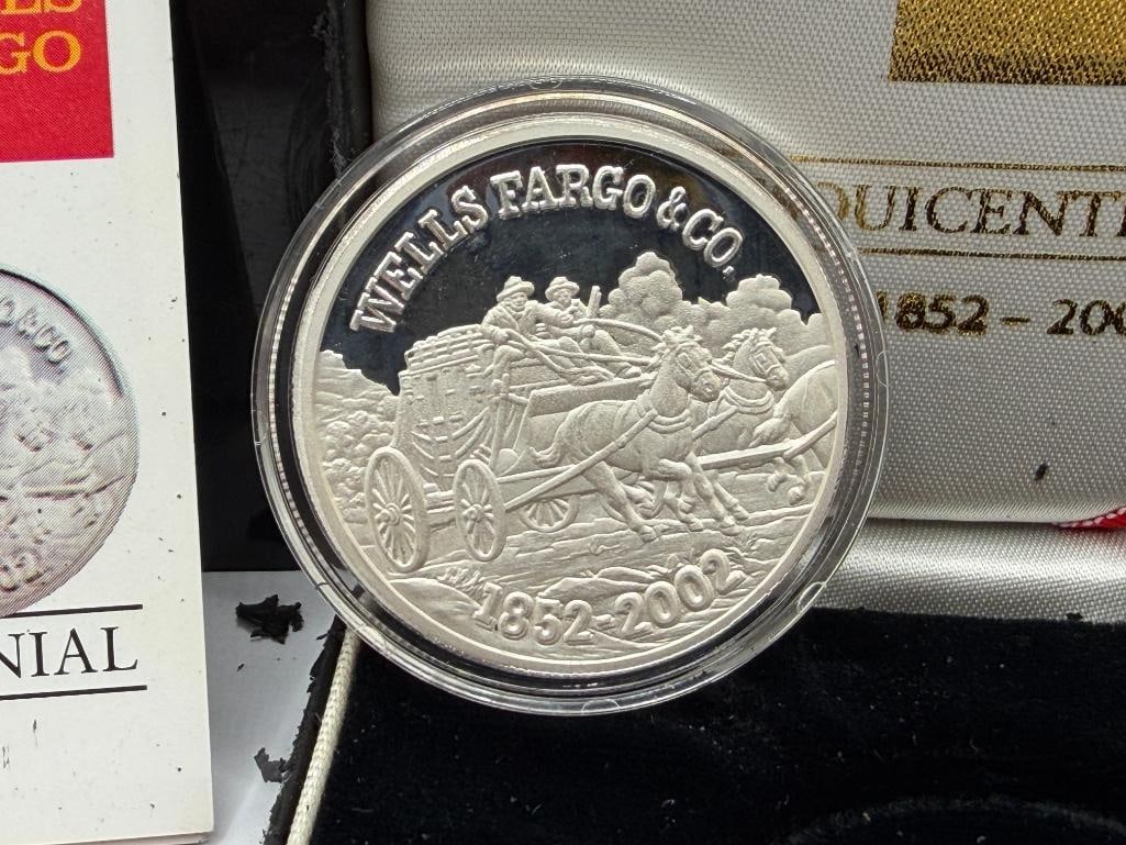 WELLS FARGO 150TH ANNIVERSARY .999 FINE SILVER COIN FEATURING STAGECOACH IN RELIEF - 3