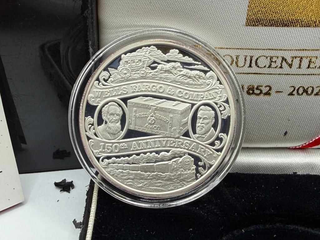 WELLS FARGO 150TH ANNIVERSARY .999 FINE SILVER COIN FEATURING STAGECOACH IN RELIEF - 4