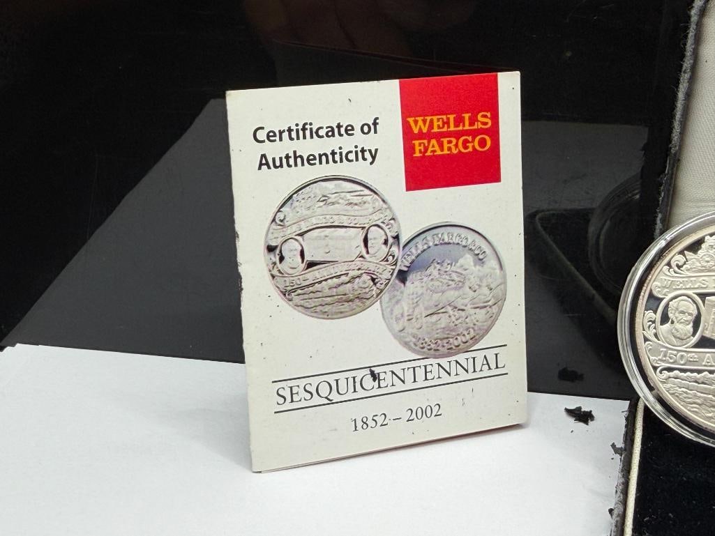 WELLS FARGO 150TH ANNIVERSARY .999 FINE SILVER COIN FEATURING STAGECOACH IN RELIEF - 6