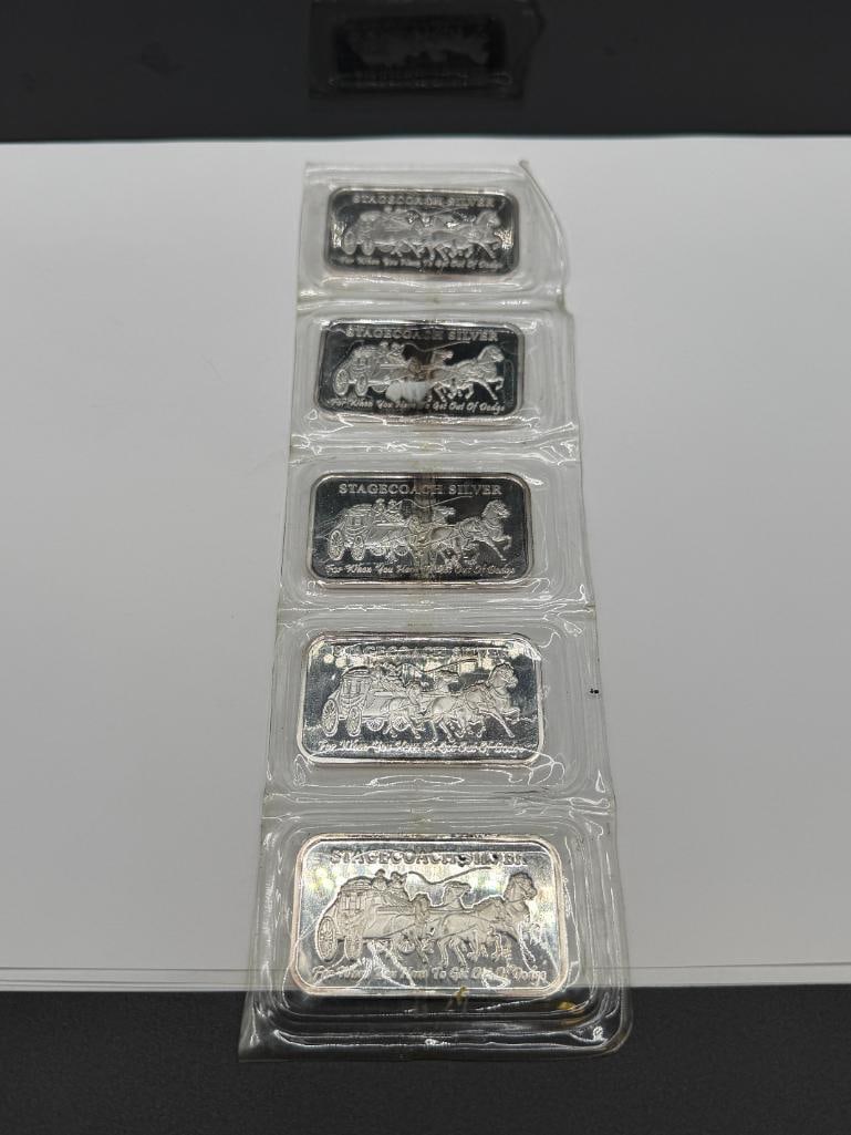 FIVE .999 FINE SILVER STAGECOACH SILVER "FOR WHEN YOU HAVE TO GET OUT OF DODGE" FRACTIONAL BARS - 2