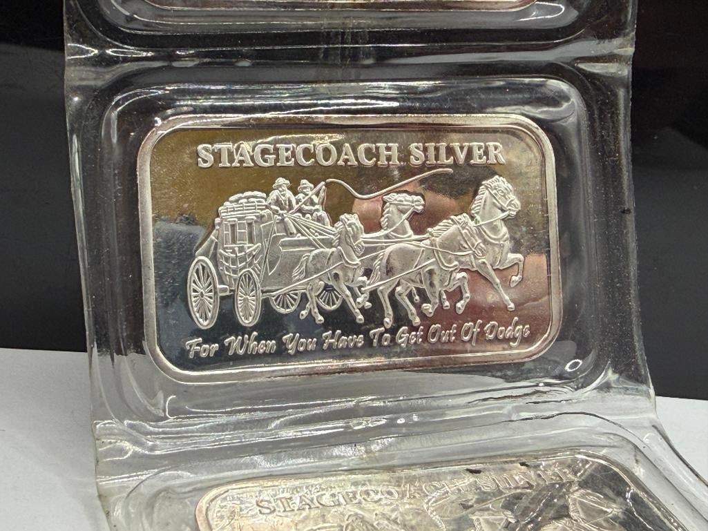 FIVE .999 FINE SILVER STAGECOACH SILVER "FOR WHEN YOU HAVE TO GET OUT OF DODGE" FRACTIONAL BARS - 4