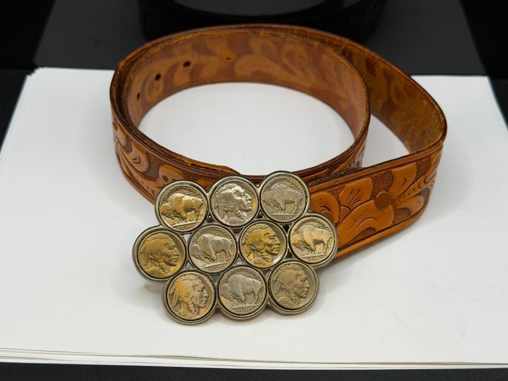 U.S. BUFFALO NICKEL EMBEDDED BELT BUCKLE WITH LEATHER BELT - 2