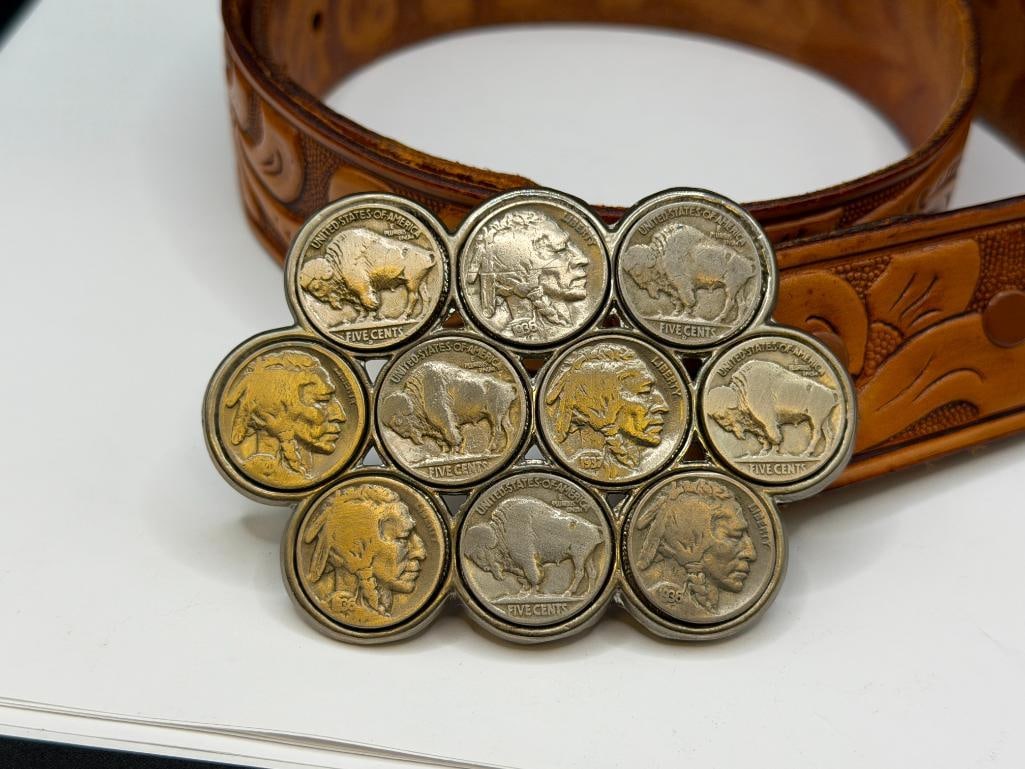 U.S. BUFFALO NICKEL EMBEDDED BELT BUCKLE WITH LEATHER BELT - 3