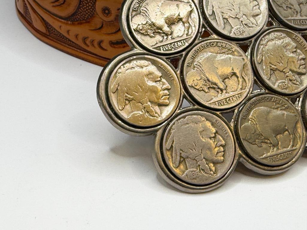 U.S. BUFFALO NICKEL EMBEDDED BELT BUCKLE WITH LEATHER BELT - 4