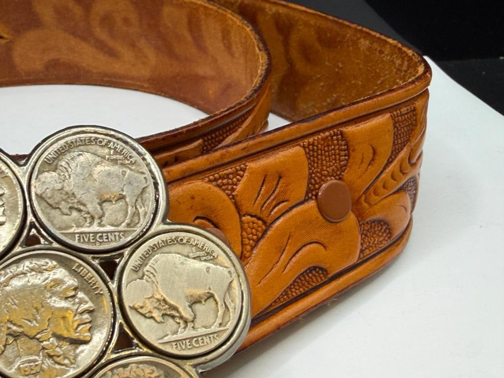U.S. BUFFALO NICKEL EMBEDDED BELT BUCKLE WITH LEATHER BELT - 5