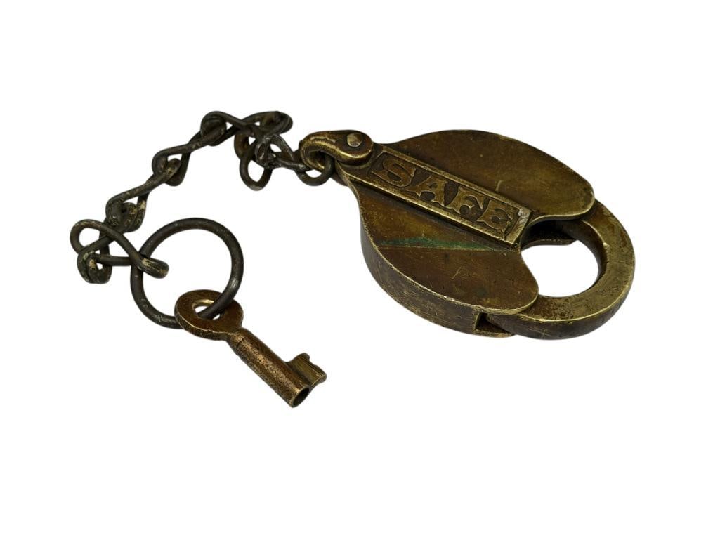 ANTIQUE SAFE BRASS PADLOCK WITH ORIGINAL KEY (1 of 8)