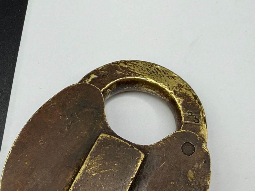 ANTIQUE SAFE BRASS PADLOCK WITH ORIGINAL KEY - 8