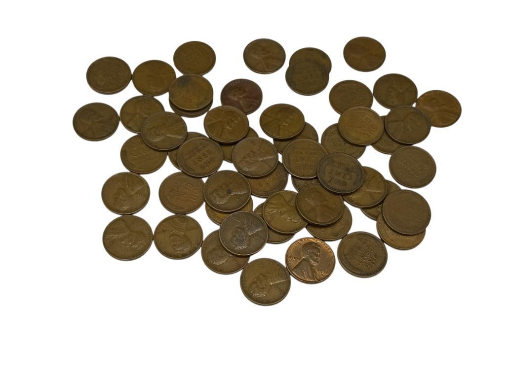 53 U.S. WHEAT CENTS FEATURING VARIOUS DATES AND MINT MARKS DATING BACK TO THE TEENS (1 of 8)