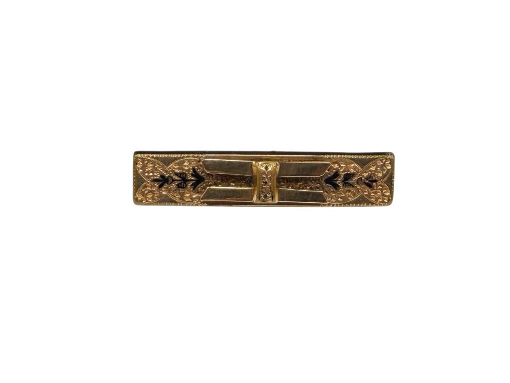 ANTIQUE VICTORIAN GOLD FILLED ENAMELED BROOCH BREAST PIN: CLASP HAS BEEN REPLACED, MONOGRAMMED ON BACK WITH INITIALS 1 3/4"