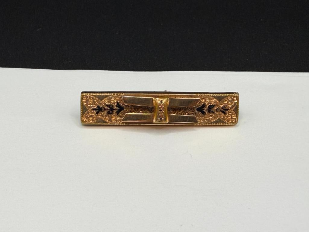 ANTIQUE VICTORIAN GOLD FILLED ENAMELED BROOCH BREAST PIN - 2
