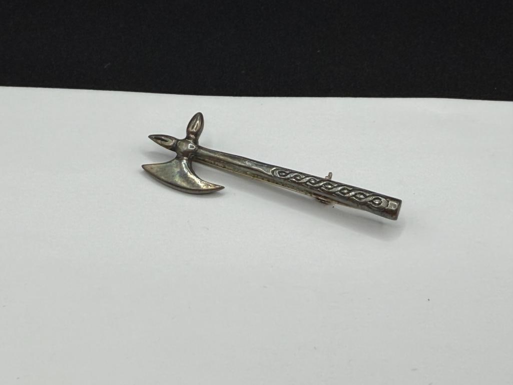 ANTIQUE IONA SCOTLAND STERLING SILVER FIGURAL AXE BROOCH - 2