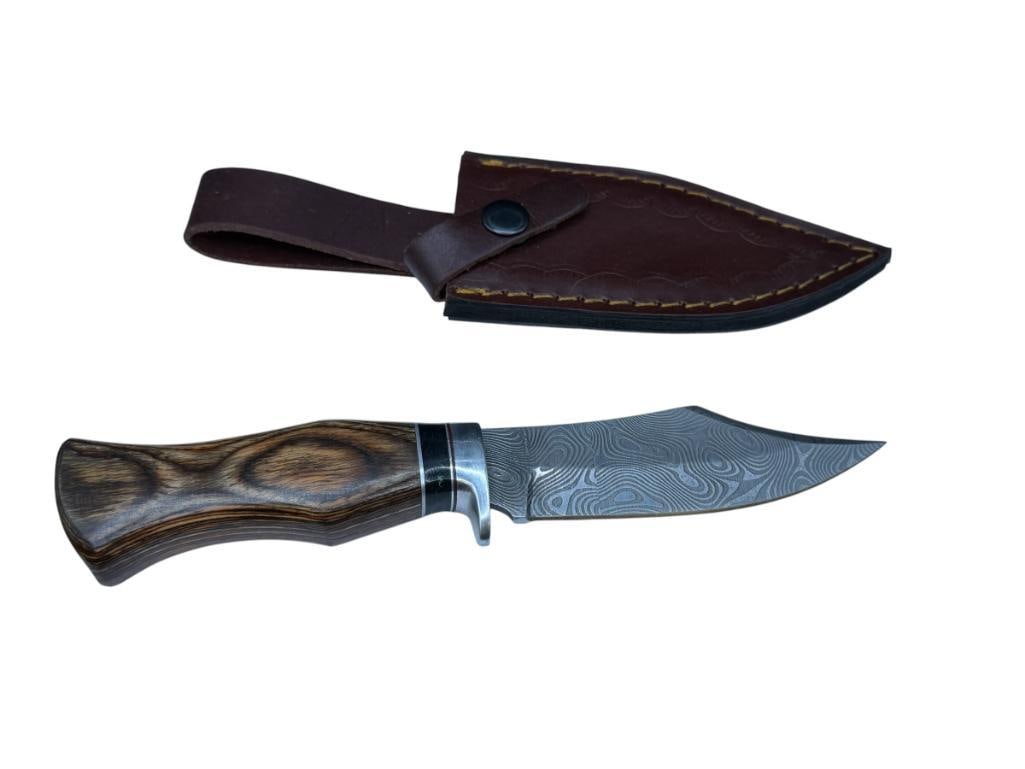 CUSTOM MADE FIXED BLADE KNIFE FEATURING CLIP-POINT BLADE WITH DAMASCUS DESIGN (1 of 8)