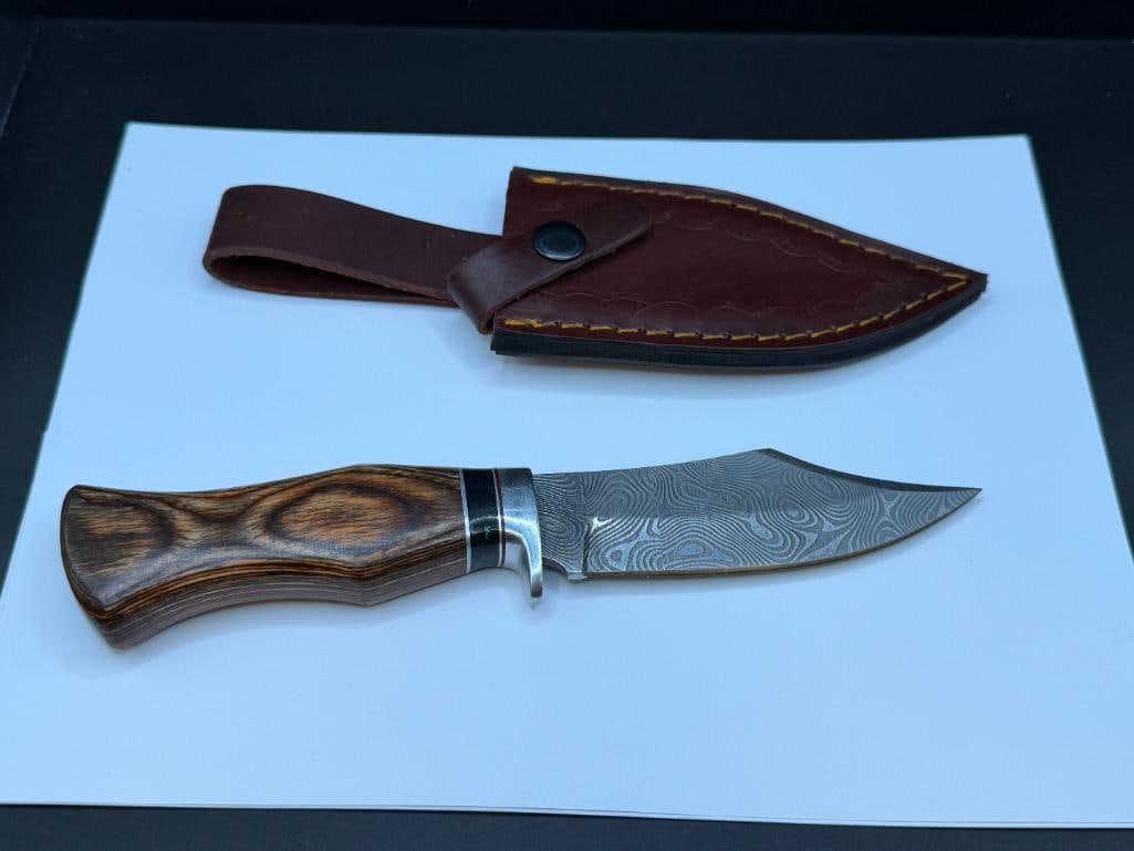 CUSTOM MADE FIXED BLADE KNIFE FEATURING CLIP-POINT BLADE WITH DAMASCUS DESIGN - 2