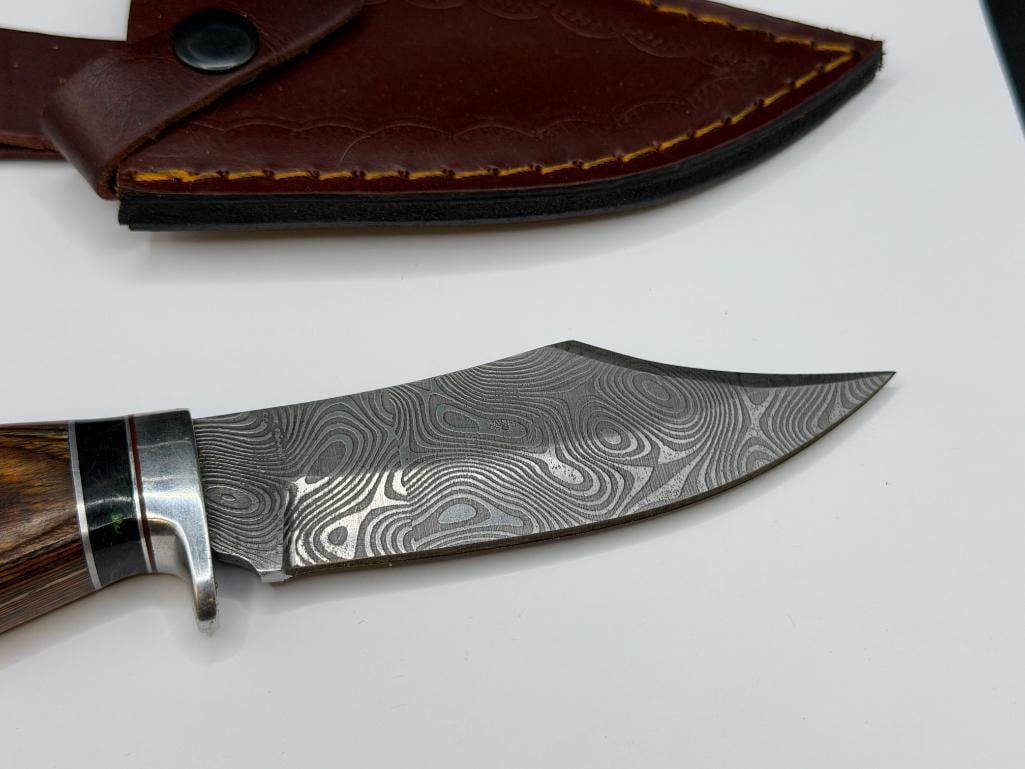 CUSTOM MADE FIXED BLADE KNIFE FEATURING CLIP-POINT BLADE WITH DAMASCUS DESIGN - 3