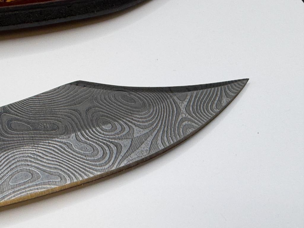 CUSTOM MADE FIXED BLADE KNIFE FEATURING CLIP-POINT BLADE WITH DAMASCUS DESIGN - 4
