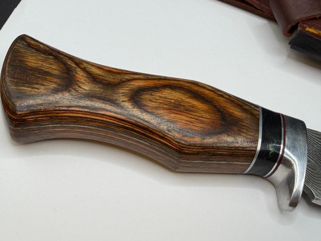 CUSTOM MADE FIXED BLADE KNIFE FEATURING CLIP-POINT BLADE WITH DAMASCUS DESIGN - 5