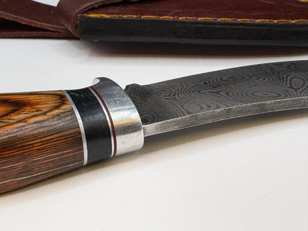 CUSTOM MADE FIXED BLADE KNIFE FEATURING CLIP-POINT BLADE WITH DAMASCUS DESIGN - 7