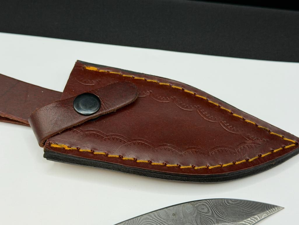 CUSTOM MADE FIXED BLADE KNIFE FEATURING CLIP-POINT BLADE WITH DAMASCUS DESIGN - 8