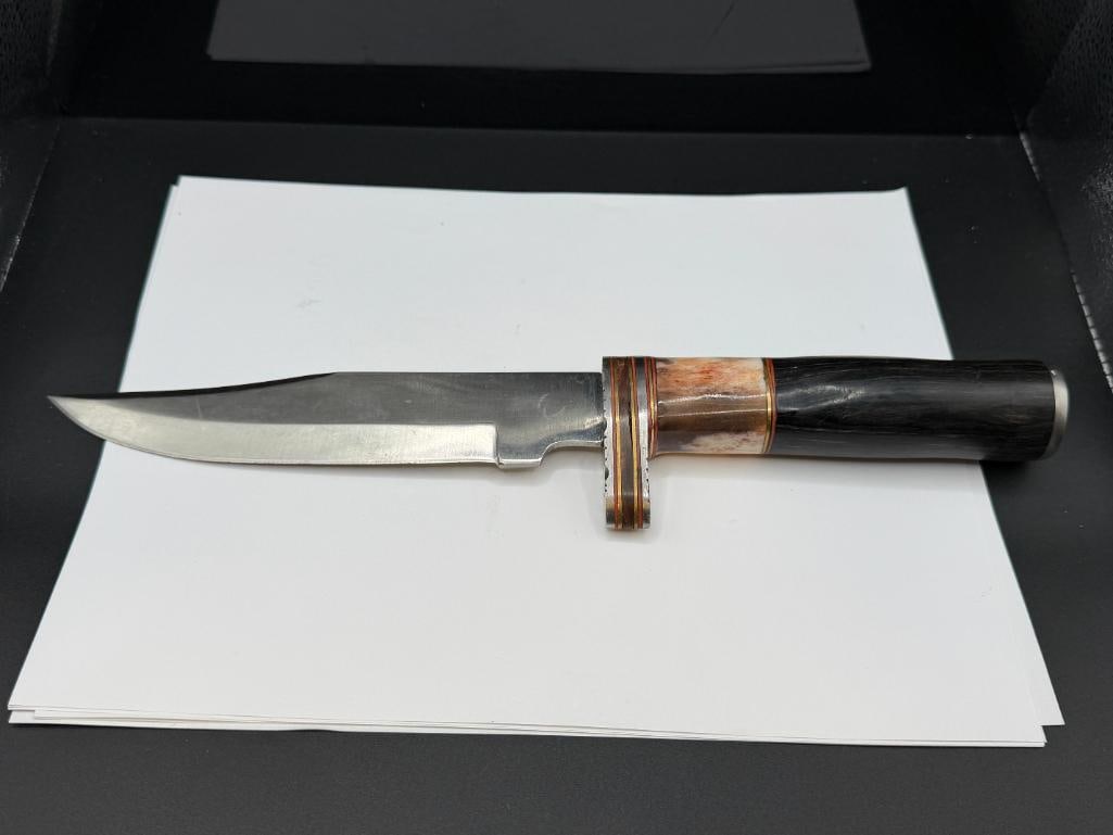 CUSTOM MADE FIXED BLADE KNIFE FEATURING EBONY WOOD AND BONE HANDLE WITH CLIP-POINT BLADE - 2