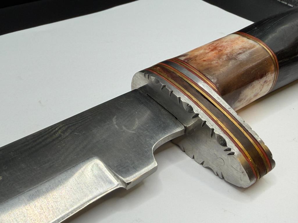 CUSTOM MADE FIXED BLADE KNIFE FEATURING EBONY WOOD AND BONE HANDLE WITH CLIP-POINT BLADE - 5