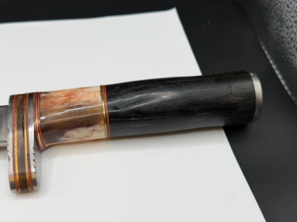 CUSTOM MADE FIXED BLADE KNIFE FEATURING EBONY WOOD AND BONE HANDLE WITH CLIP-POINT BLADE - 6