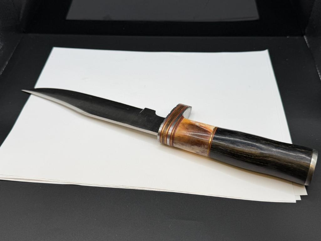 CUSTOM MADE FIXED BLADE KNIFE FEATURING EBONY WOOD AND BONE HANDLE WITH CLIP-POINT BLADE - 7