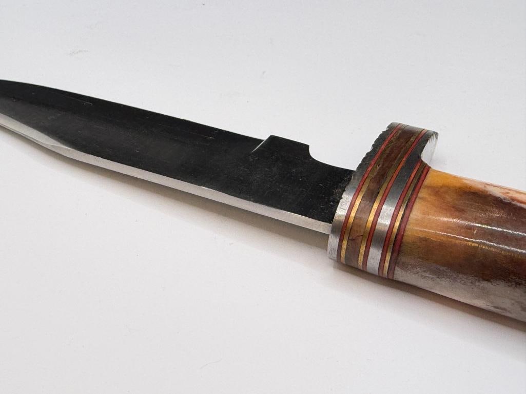 CUSTOM MADE FIXED BLADE KNIFE FEATURING EBONY WOOD AND BONE HANDLE WITH CLIP-POINT BLADE - 8