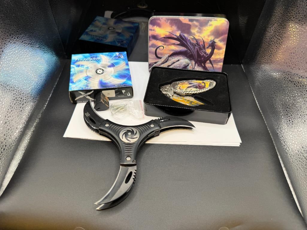 TWO UNIQUE KNIVES INCLUDING VICTOR LEE TWISTER VL-06 AND DRAGON MOTIF FOLDING LOCK BACK KNIFE - 2