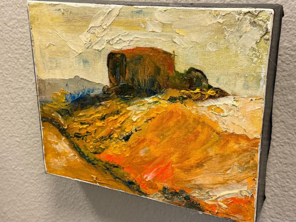 GENE STARK HEAVY ACRYLIC ON CANVAS BOARD IMPRESSIONIST WESTERN LANDSCAPE PAINTINGS DATED 2014 - 5