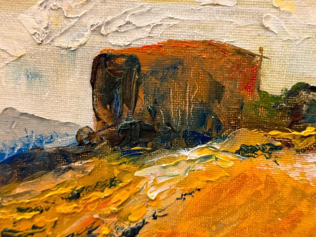 GENE STARK HEAVY ACRYLIC ON CANVAS BOARD IMPRESSIONIST WESTERN LANDSCAPE PAINTINGS DATED 2014 - 6