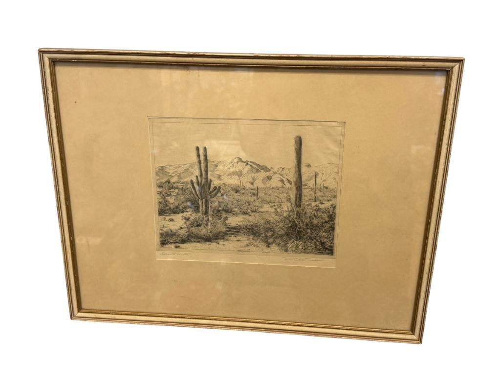 WILLIAM OSTRANDER LISTED AMERICAN ARTIST DRY POINT ETCHING TITLED DESERT WASTE (1 of 8)