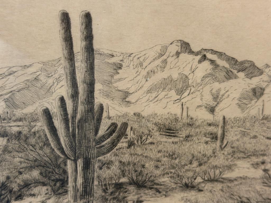 WILLIAM OSTRANDER LISTED AMERICAN ARTIST DRY POINT ETCHING TITLED DESERT WASTE - 3