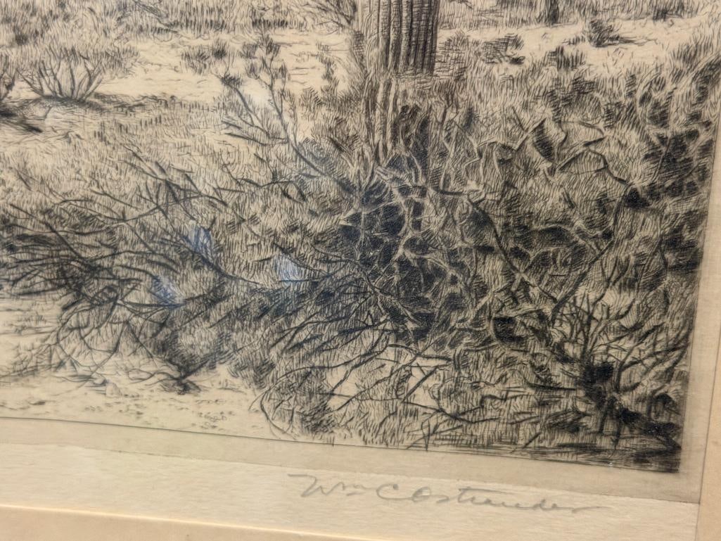 WILLIAM OSTRANDER LISTED AMERICAN ARTIST DRY POINT ETCHING TITLED DESERT WASTE - 4