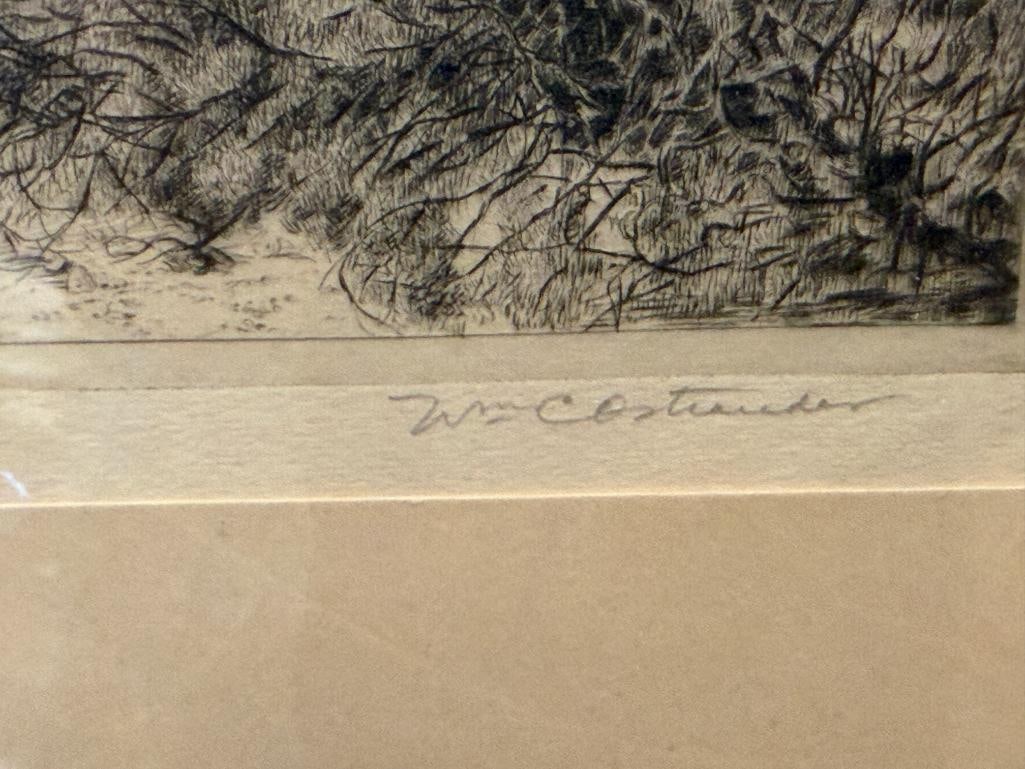 WILLIAM OSTRANDER LISTED AMERICAN ARTIST DRY POINT ETCHING TITLED DESERT WASTE - 5