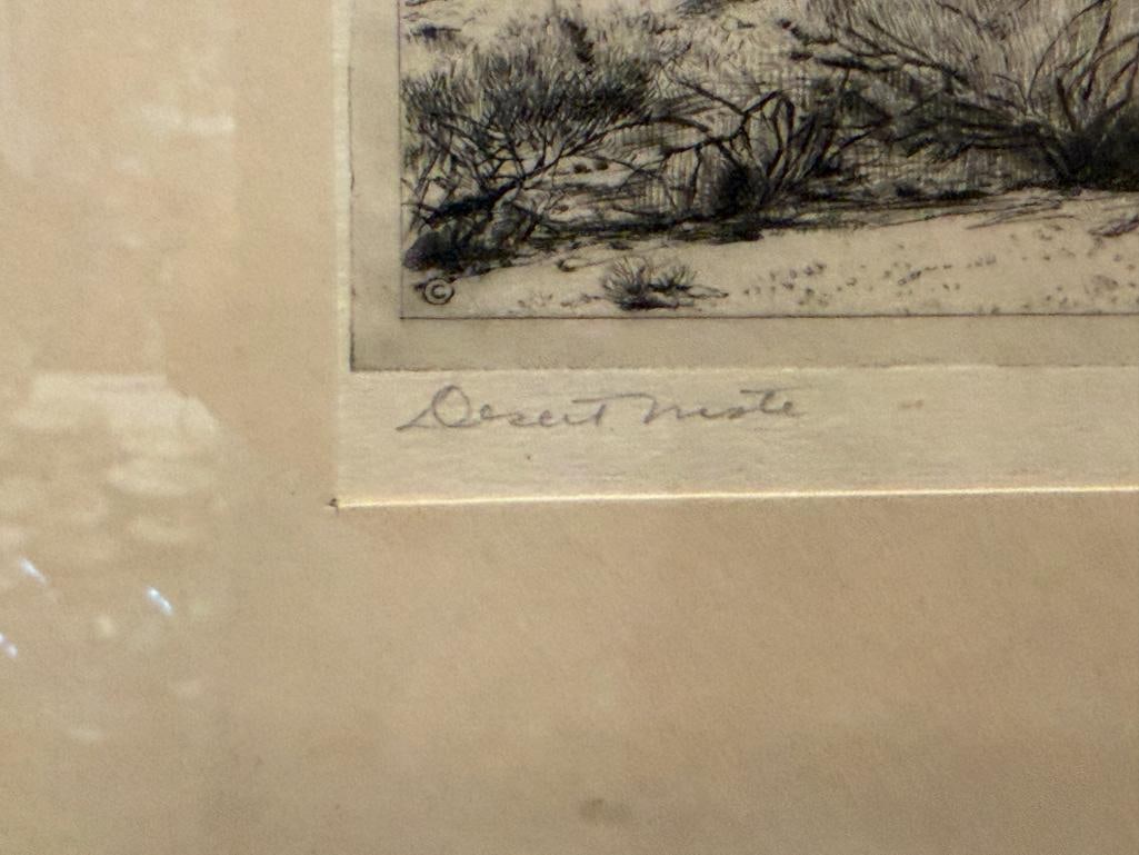WILLIAM OSTRANDER LISTED AMERICAN ARTIST DRY POINT ETCHING TITLED DESERT WASTE - 6