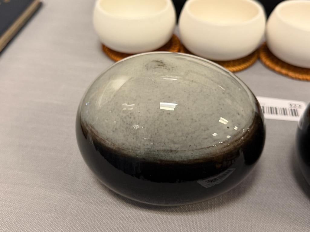 HENRY DEAN MINIMALIST HAND BLOWN ART GLASS BLACK AMETHYST EGGS - 2