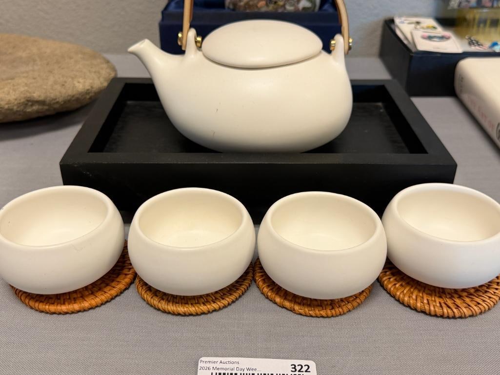 ZENS JAPANESE TRADITIONAL STYLE TEA SET WITH RATTAN COASTER AND WOODEN TRAY - 2