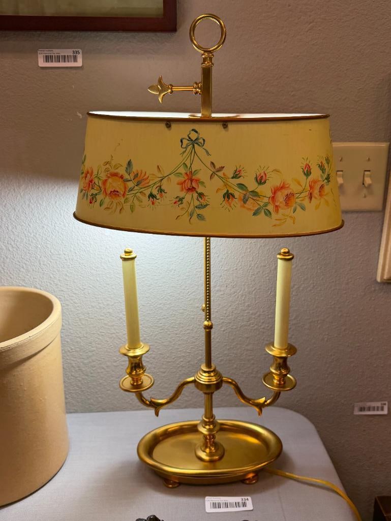 FRENCH BOUILLOTE STYLED TABLE LAMP WITH POLYCHROME FLORAL DESIGN ON THE METAL SHADE - 5