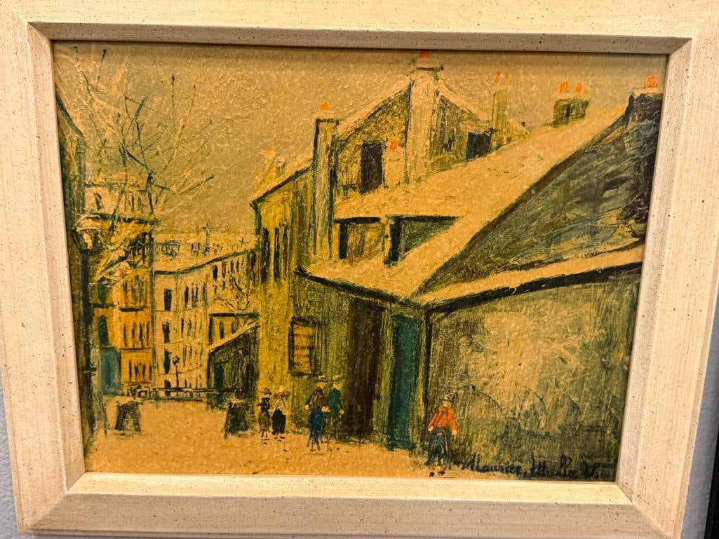 MAURICE UTRILLO FENCH ARTIST PRINT ON BOARD TITLED MAISON MIMI CITYSCAPE OF MONTMARTE - 2