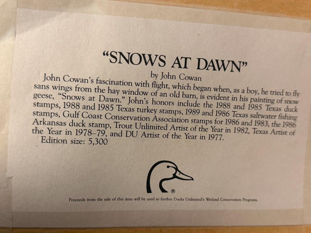 JOHN COWAN DUCKS UNLIMITED FLYWAY COLLECTION LIMITED EDITION PRINT SNOWS AT DAWN NO. 207/5300 - 9