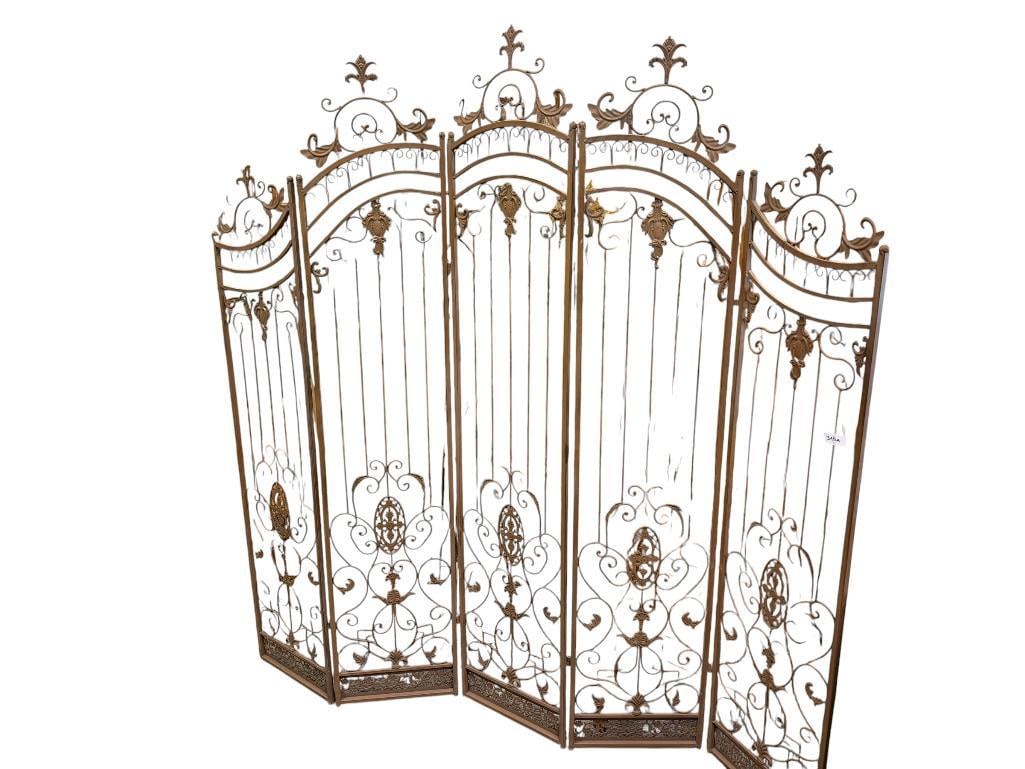 FIVE PIECE DECORATIVE METAL WIRE ROOM DIVIDER / PRIVACY SCREEN: LEAF DESIGN ROOM DIVIDER IN BRONZE FINISH 76" X 80"