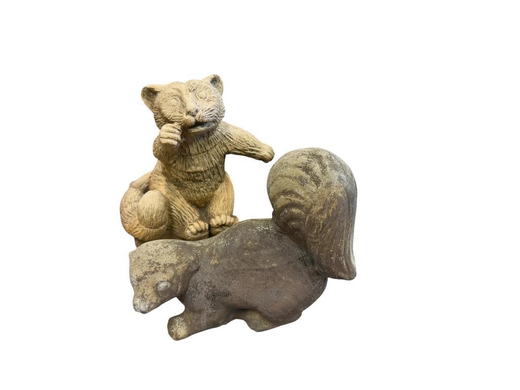 THREE CAST CEMENT YARD DECOR ANIMAL FIGURES DACHSHUND, RACCOO, AND SKUNK (1 of 14)