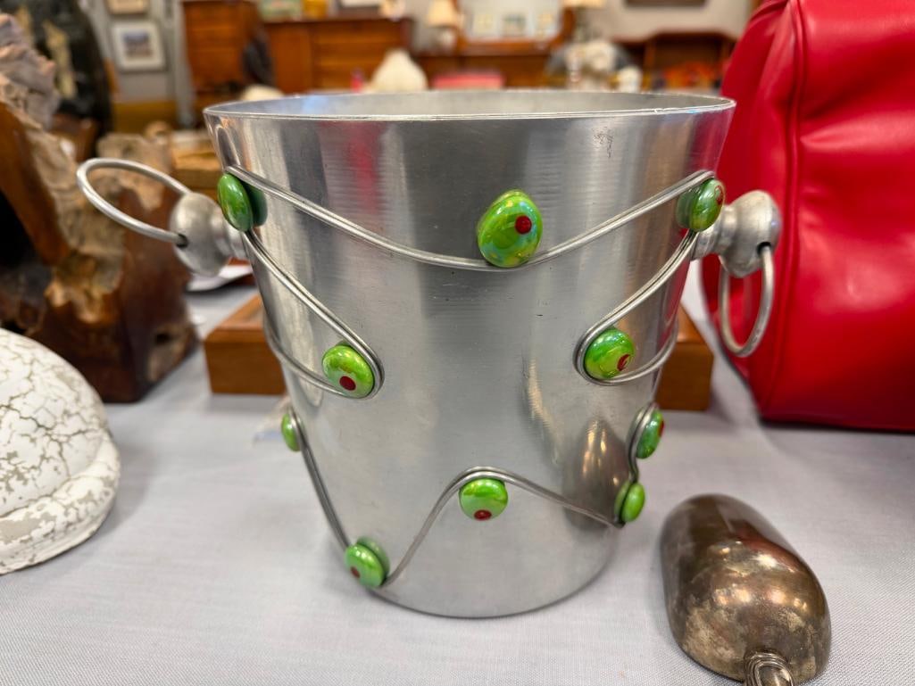 VINTAGE FRENCH POSTMODERN ICE BUCKET AND SCOOP DECORATED WITH WIRE WORKAND GLASS STONE ACCENTS - 10