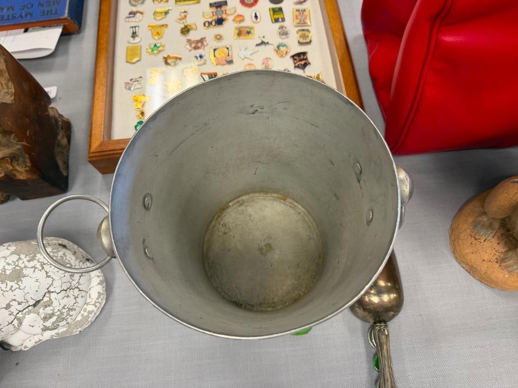VINTAGE FRENCH POSTMODERN ICE BUCKET AND SCOOP DECORATED WITH WIRE WORKAND GLASS STONE ACCENTS - 12