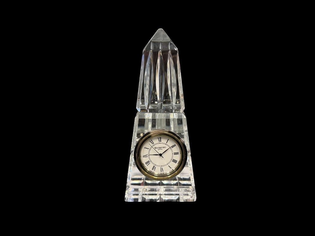 WATERFORD CRYSTAL OBELISK DESK CLOCK QUARTZ MOVEMENT MADE IN IRELAND: NO CHIPS 5 3/4" H