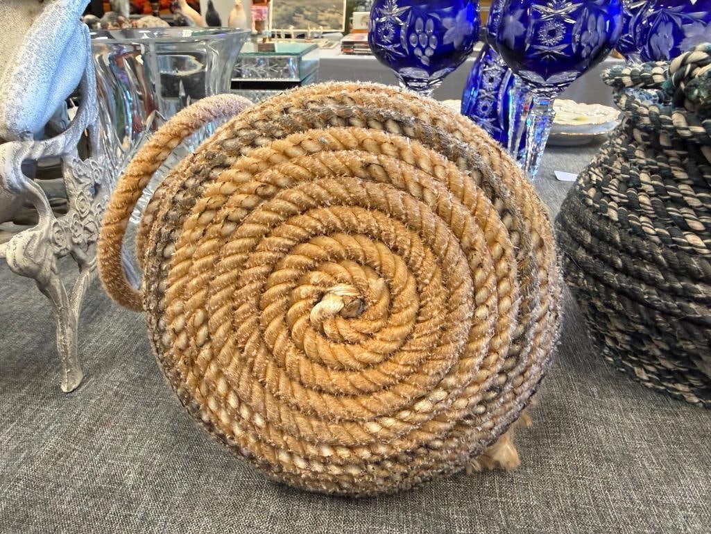THREE VINTAGE WESTERN / COWBOY FOLK ART LASSO BASKETS - 10