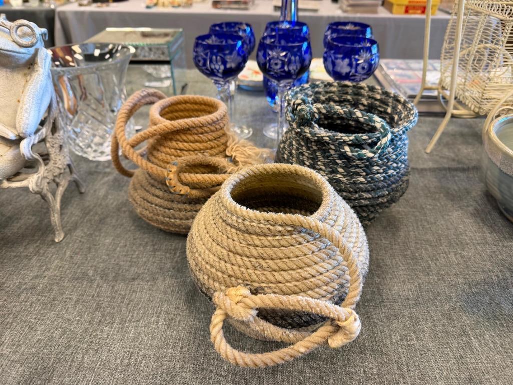 THREE VINTAGE WESTERN / COWBOY FOLK ART LASSO BASKETS - 2