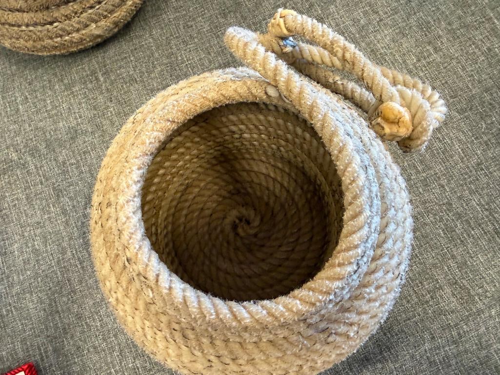 THREE VINTAGE WESTERN / COWBOY FOLK ART LASSO BASKETS - 3