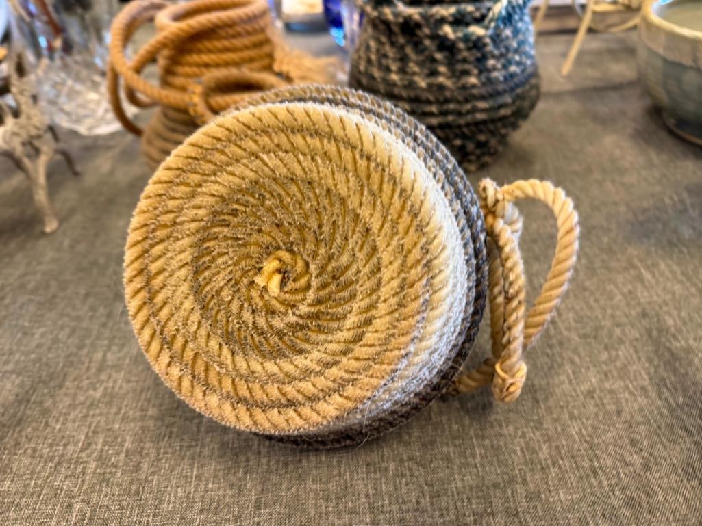 THREE VINTAGE WESTERN / COWBOY FOLK ART LASSO BASKETS - 4