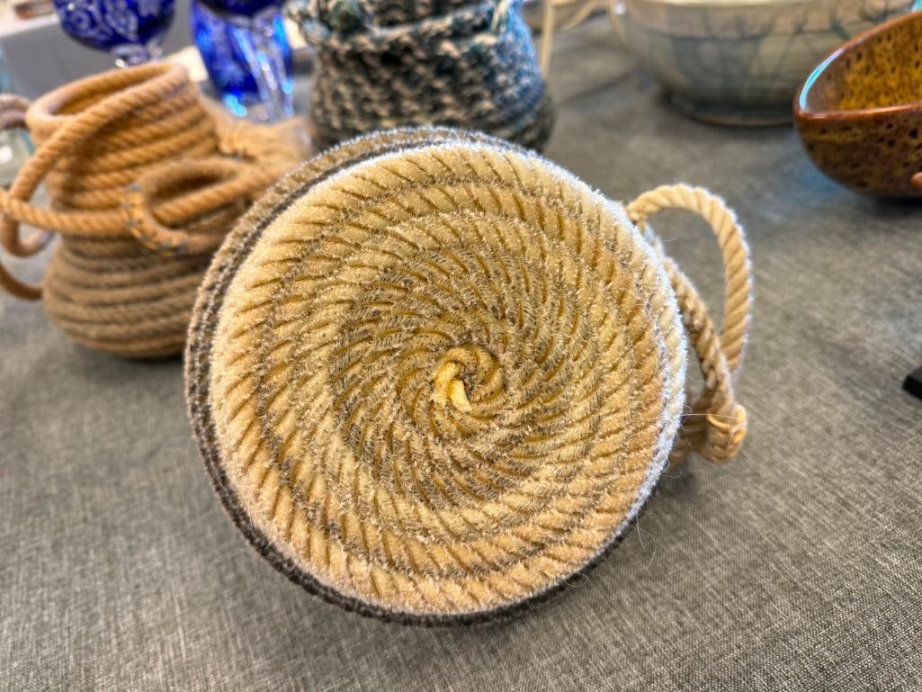 THREE VINTAGE WESTERN / COWBOY FOLK ART LASSO BASKETS - 5